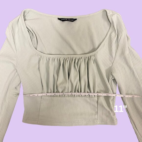 🌿 Shein Sage Green Ribbed Long Sleeve Crop Top (XS) - Picture 4 of 7